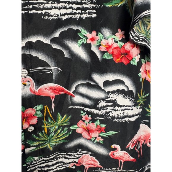 Hawaiian Flamingo Tropical Large Shirt SSLR Mens Camp Black Pink Lightweight - Picture 4 of 7